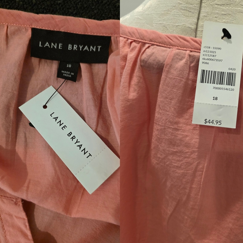 Lane Bryant Swing Neck Peasant Eyelet Hem Long Sleeve Blouse Top Coral Size 18 - Picture 5 of 5